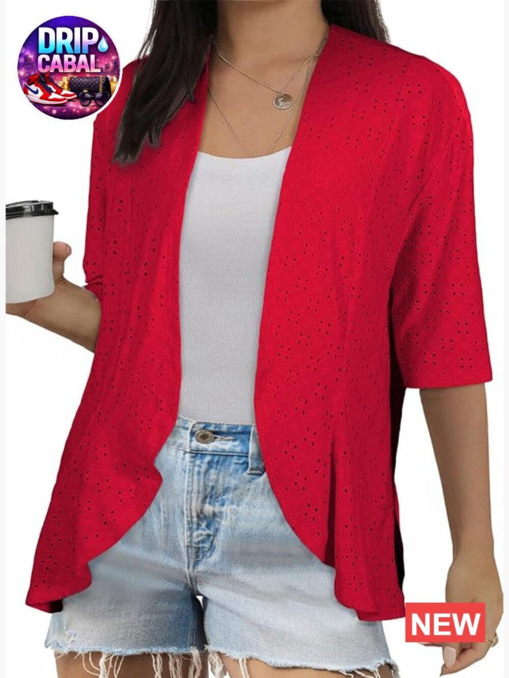 Plus Size Cardigan Half Sleeve Netted Knit Ruffle Kimono Cover Up Tops 1X-5X
